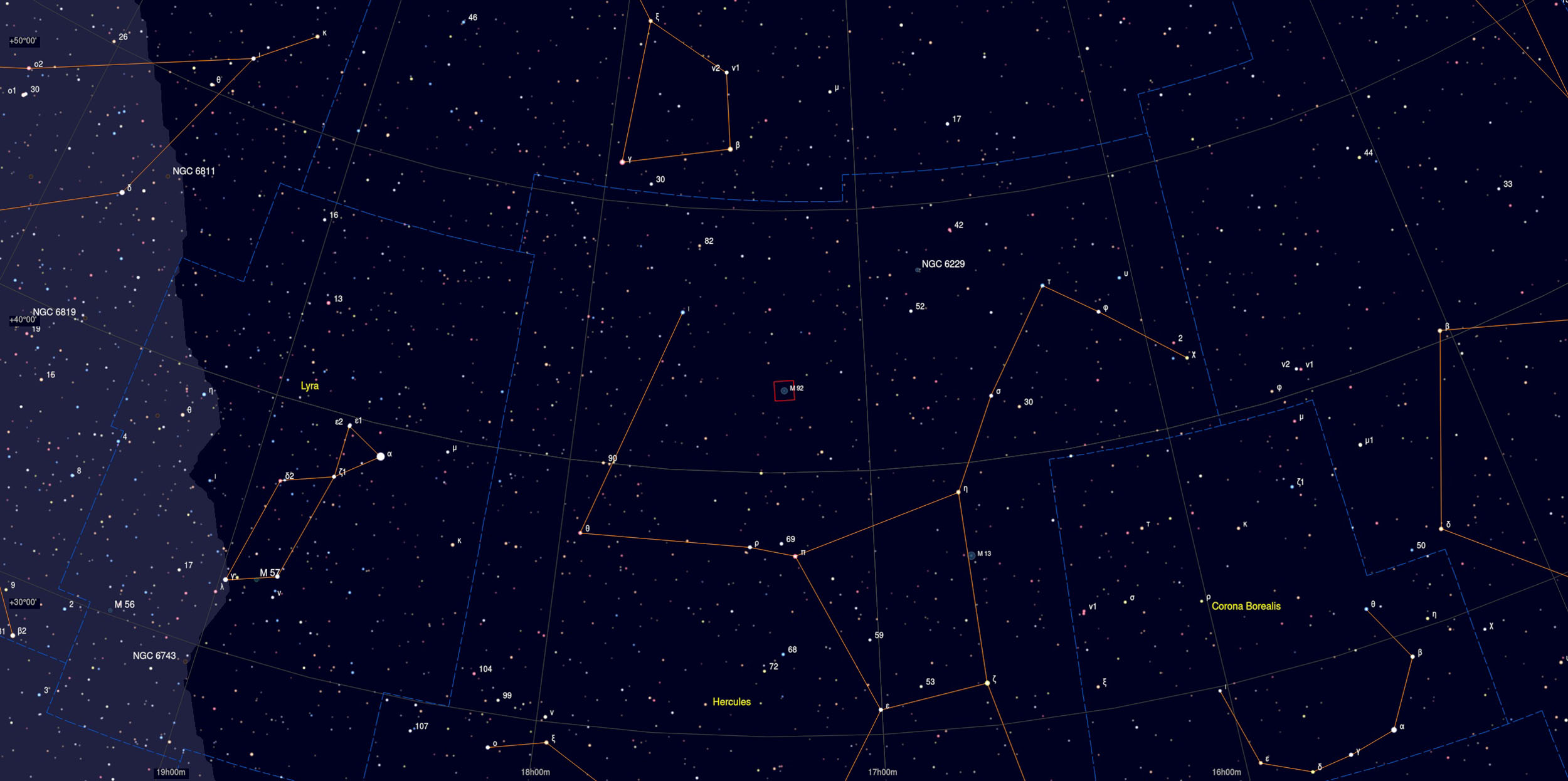 M92 Cluster in Hercules Astrophotography Martin Rusterholz Skychart