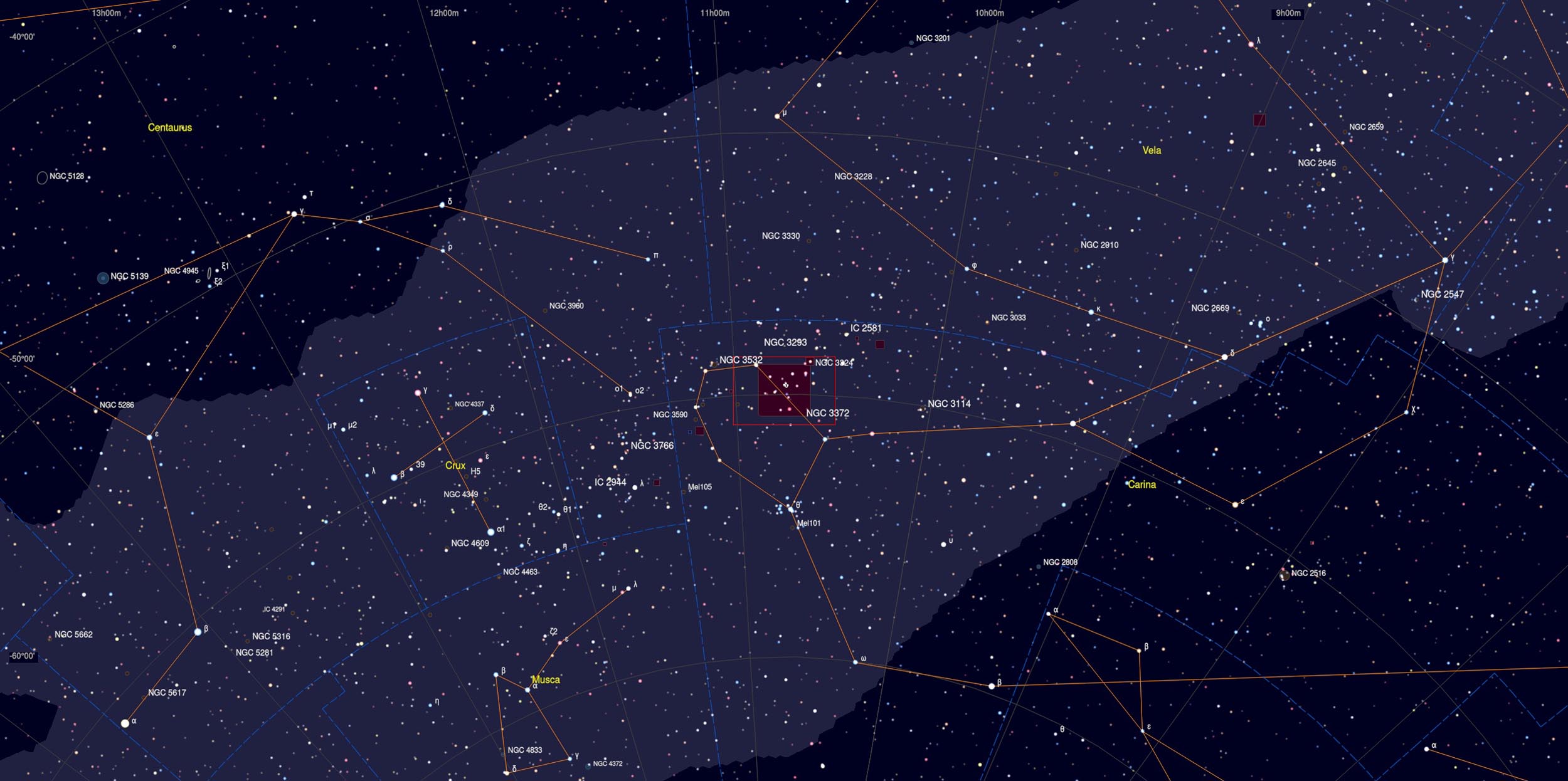 Carina Nebula Sky Chart - Astrophotography Martin Rusterholz