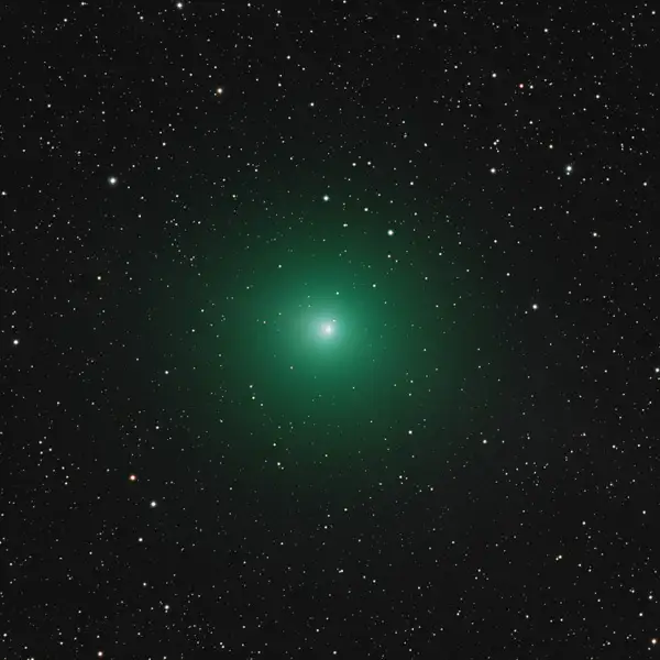Cxielo Astrophotography Martin Rusterholz - Bild des Kometen 46P/Wirtanen, mit seinem leuchtenden Koma und Schweif am Himmel.